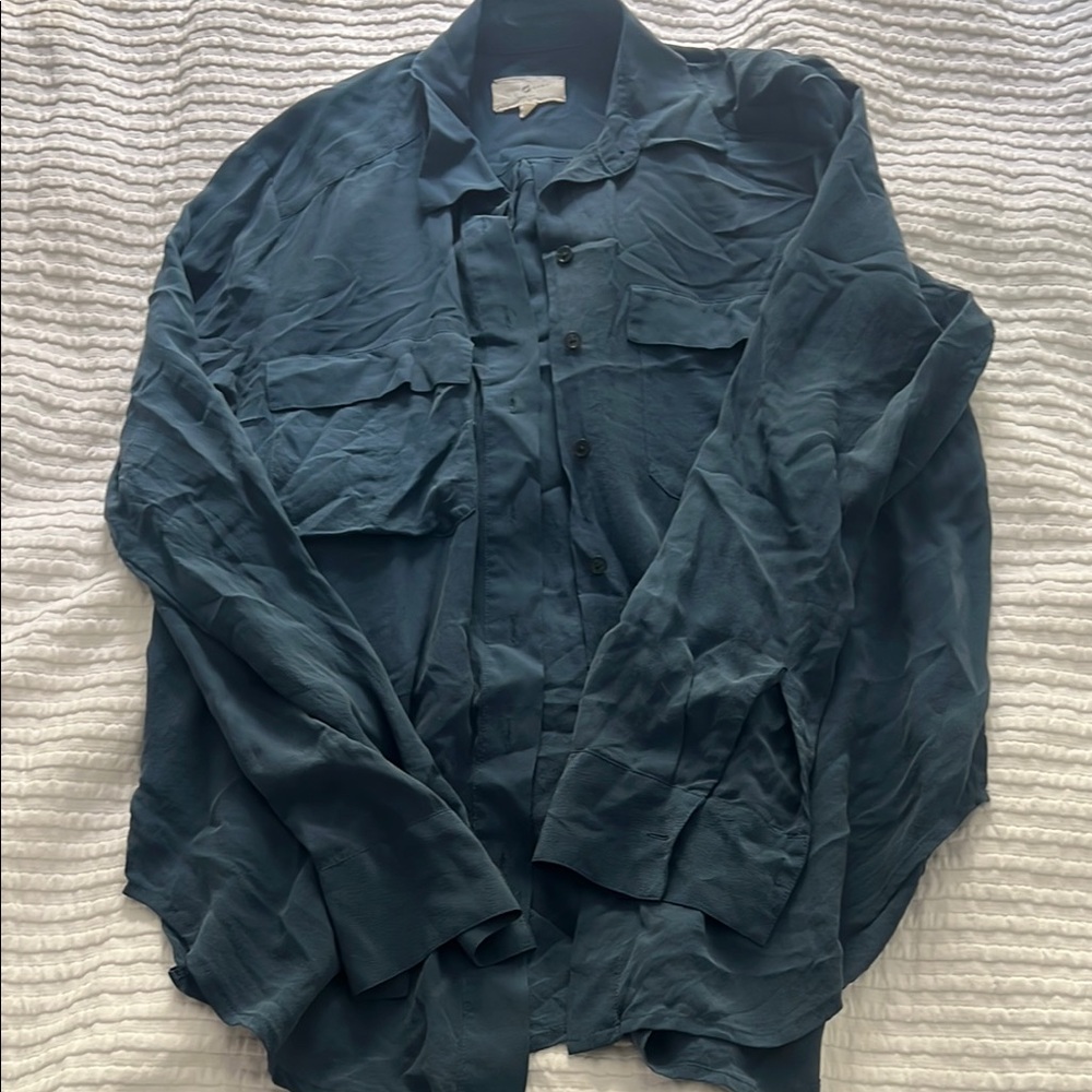 Lou & Grey Teal Silk Blouse